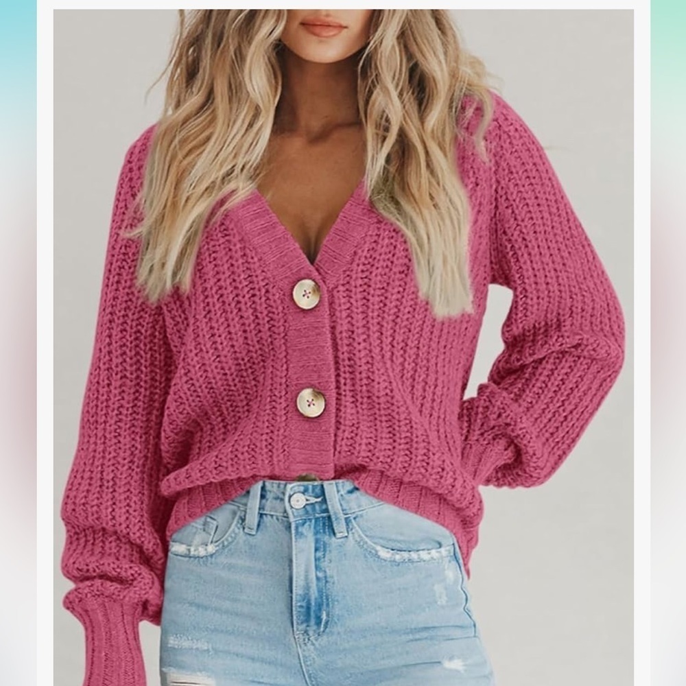 Chunky Knit Open Front Sweater Long Sleeve Button Loose Short Cardigan
8095 - Picture 4 of 9